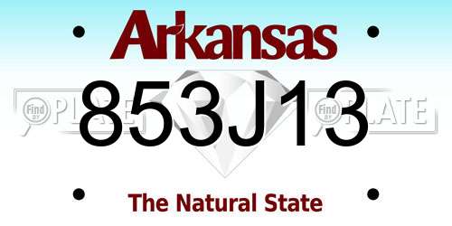 853J13 Arkansas License Plate