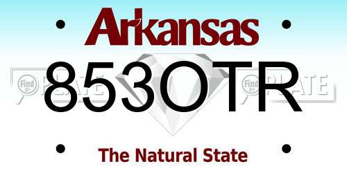 853OTR Arkansas License Plate
