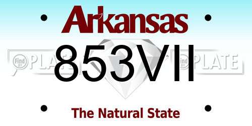 853VII Arkansas License Plate