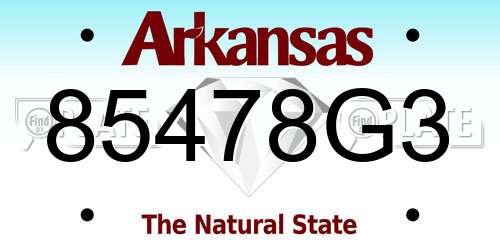 85478G3 Arkansas License Plate