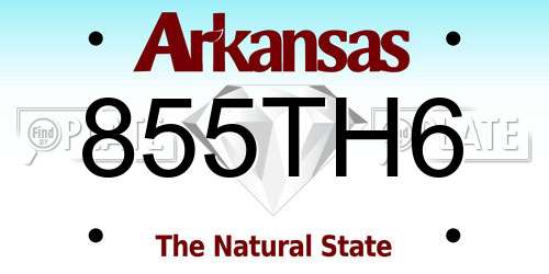 855TH6 Arkansas License Plate