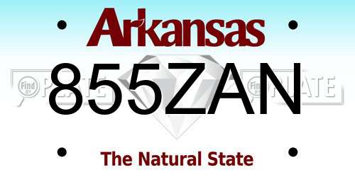 855ZAN Arkansas License Plate