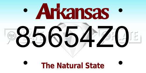 85654Z0 Arkansas License Plate