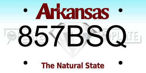 857BSQ Arkansas License Plate