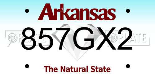 857GX2 Arkansas License Plate