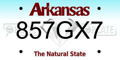 857GX7 Arkansas License Plate
