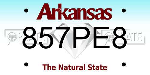 857PE8 Arkansas License Plate