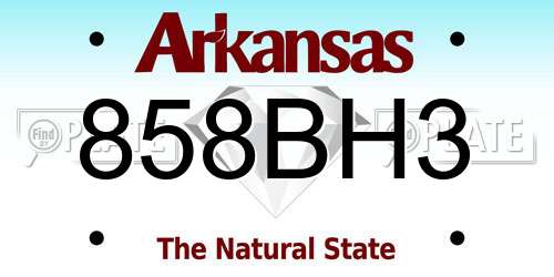 858BH3 Arkansas License Plate