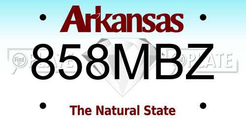 858MBZ Arkansas License Plate
