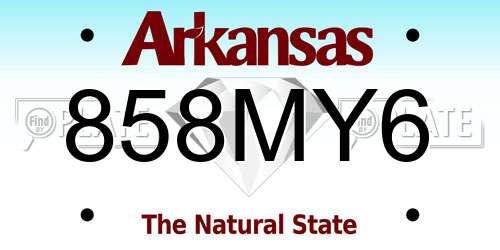 858MY6 Arkansas License Plate