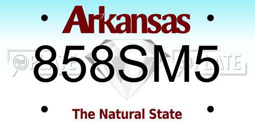 858SM5 Arkansas License Plate
