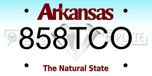 858TCO Arkansas License Plate