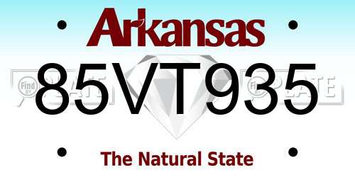 85VT935 Arkansas License Plate