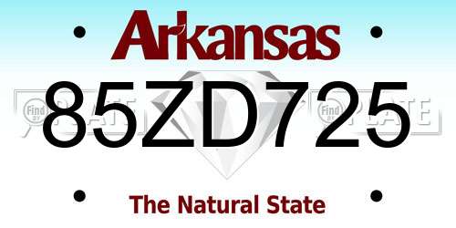 85ZD725 Arkansas License Plate