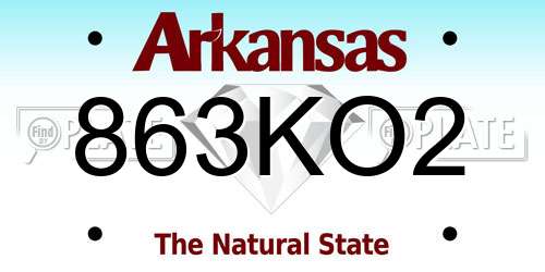 863KO2 Arkansas License Plate