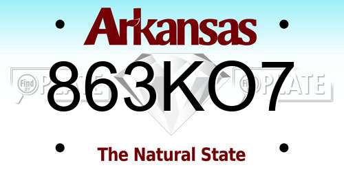 863KO7 Arkansas License Plate