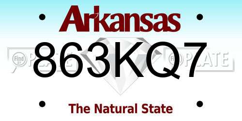 863KQ7 Arkansas License Plate