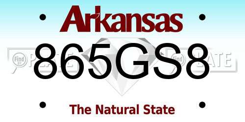 865GS8 Arkansas License Plate