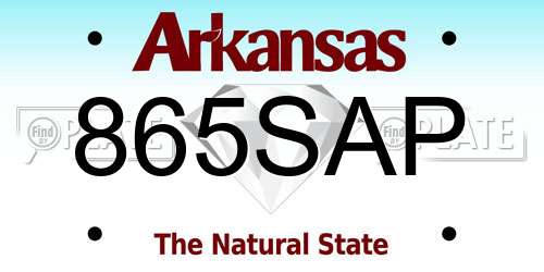 865SAP Arkansas License Plate