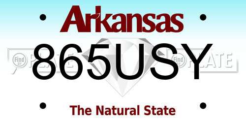 865USY Arkansas License Plate