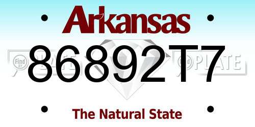 86892T7 Arkansas License Plate