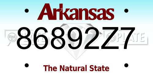 86892Z7 Arkansas License Plate