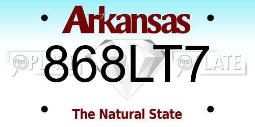868LT7 Arkansas License Plate