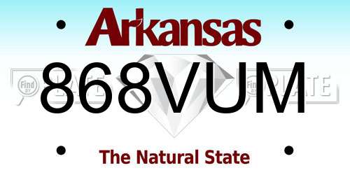 868VUM Arkansas License Plate