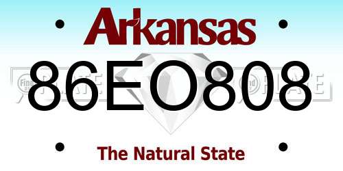 86EO808 Arkansas License Plate