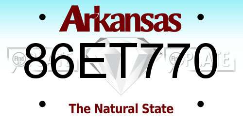 86ET770 Arkansas License Plate