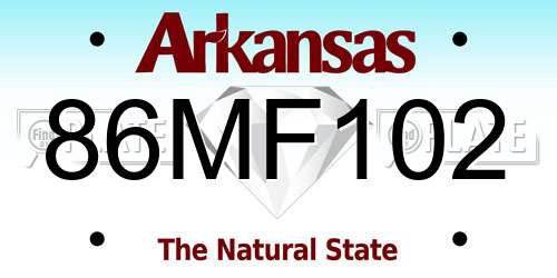 86MF102 Arkansas License Plate