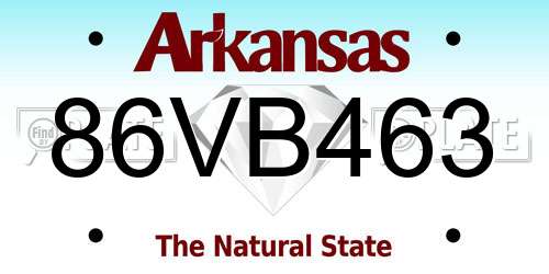 86VB463 Arkansas License Plate