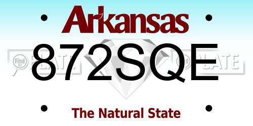 872SQE Arkansas License Plate