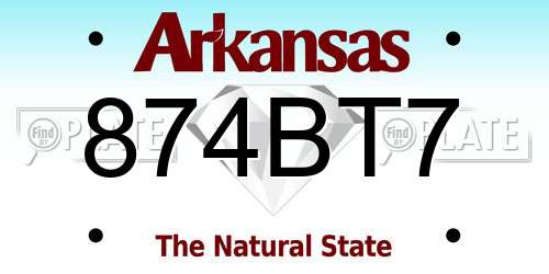 874BT7 Arkansas License Plate