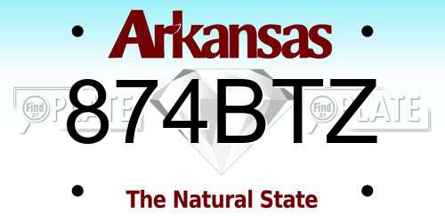 874BTZ Arkansas License Plate