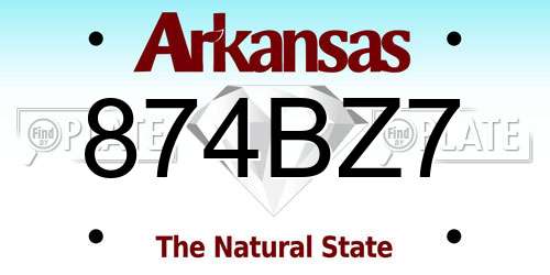 874BZ7 Arkansas License Plate