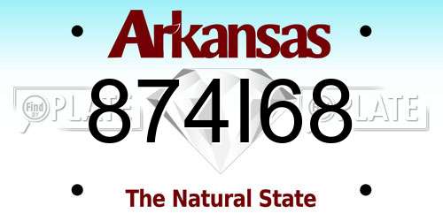 874I68 Arkansas License Plate