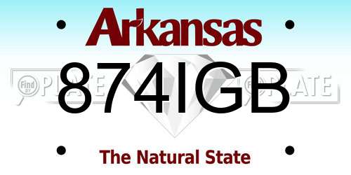 874IGB Arkansas License Plate