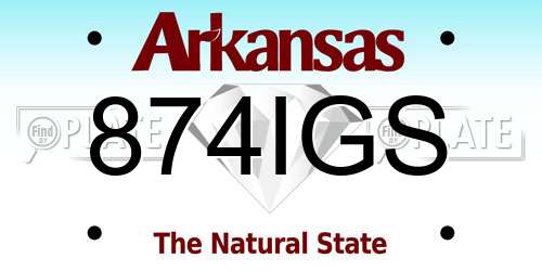 874IGS Arkansas License Plate