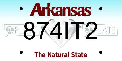 874IT2 Arkansas License Plate