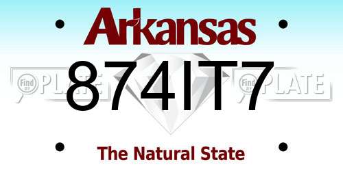 874IT7 Arkansas License Plate