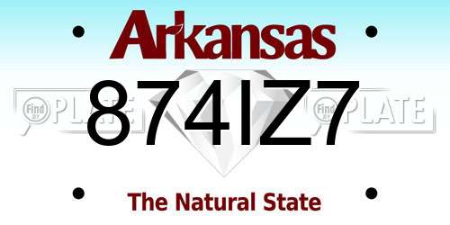 874IZ7 Arkansas License Plate