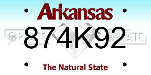 874K92 Arkansas License Plate