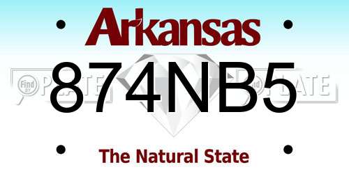 874NB5 Arkansas License Plate