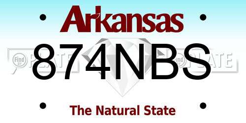874NBS Arkansas License Plate