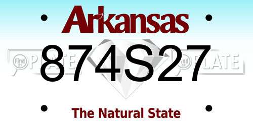 874S27 Arkansas License Plate