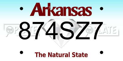 874SZ7 Arkansas License Plate