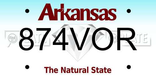 874VOR Arkansas License Plate