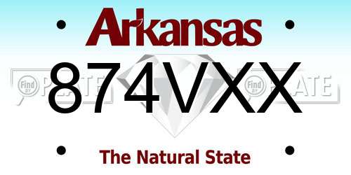 874VXX Arkansas License Plate