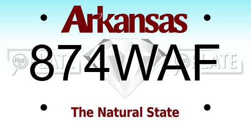 874WAF Arkansas License Plate